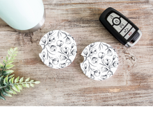 Load image into Gallery viewer, Black &amp; White Floral Car Cup Holder Coasters
